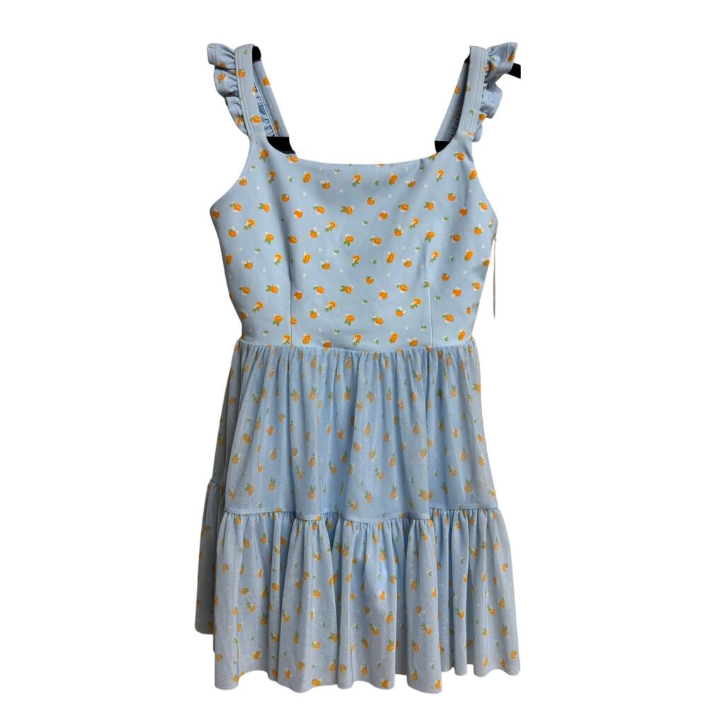 Blogilates Girls Ballerina Ruffle Dress Blue Citrus Print Medium 8 Shorts New